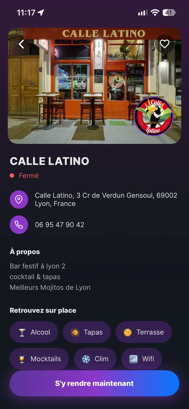 Fiche établissement : adresse, horaires, styles musicaux et services